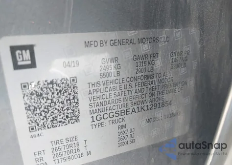 2019 Chevrolet Colorado Wt из США, поврежденный, VIN 1GCGSBEA1K1291854